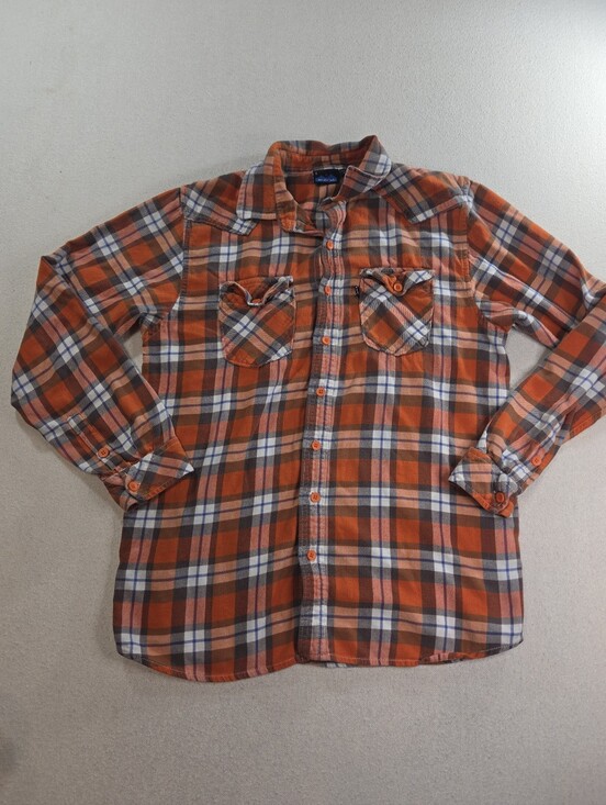Other - KAVU Flannel Shirt Mens L Orange Plaid Western Outdoor 100% Cotton